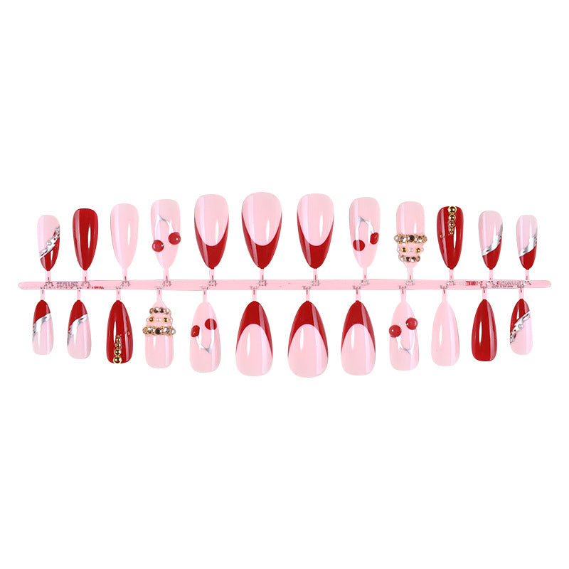 Decorative Art Press-On Nail Set with Cherry and Gold Accents kalsten