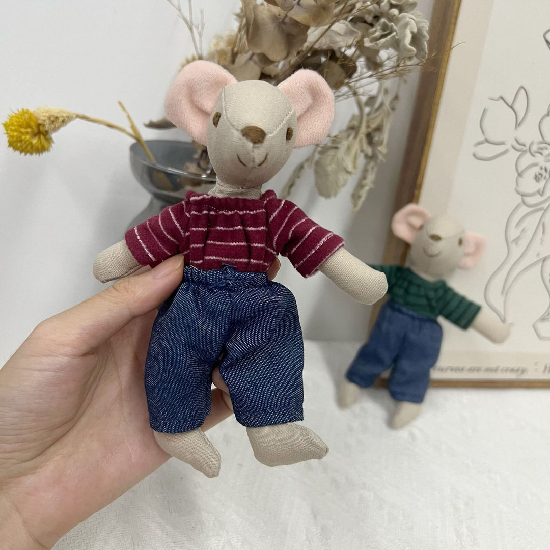 Artisan Linen Play Mouse Doll with Gingham Dress