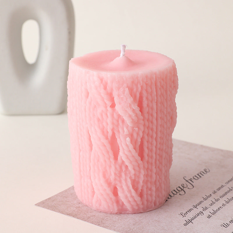 Handcrafted Cozy Cable-Knit Sculptural Pillar Candle