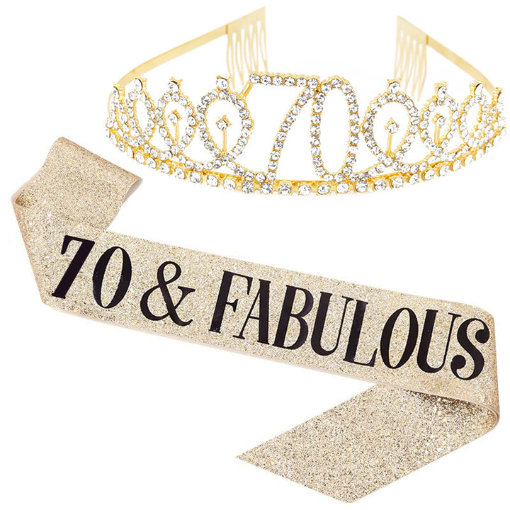 Girl Glittering Birthday Crown and Sash Set Kalsten