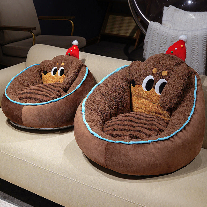 Plush Dog Bed Snuggle Nest for Small Dogs and Cats with Raised Edge