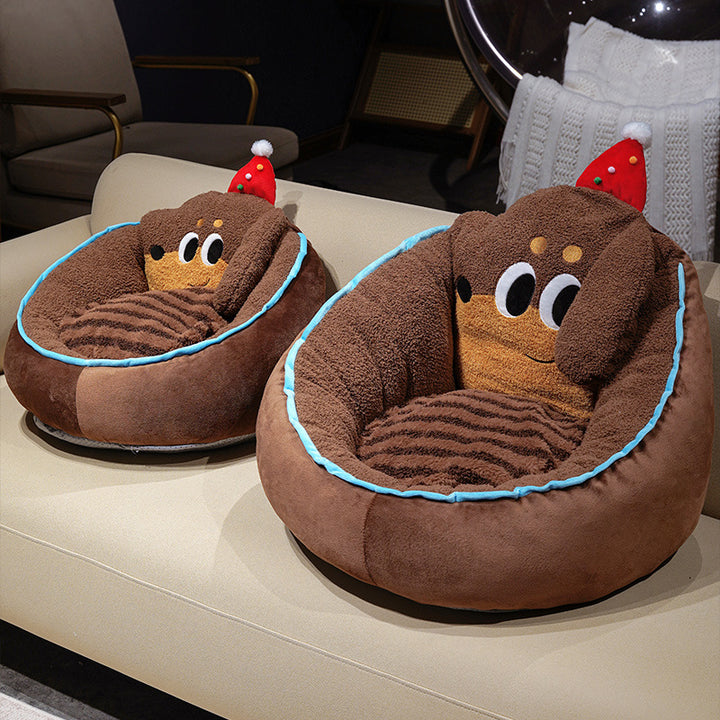 Plush Dog Bed Snuggle Nest for Small Dogs and Cats with Raised Edge