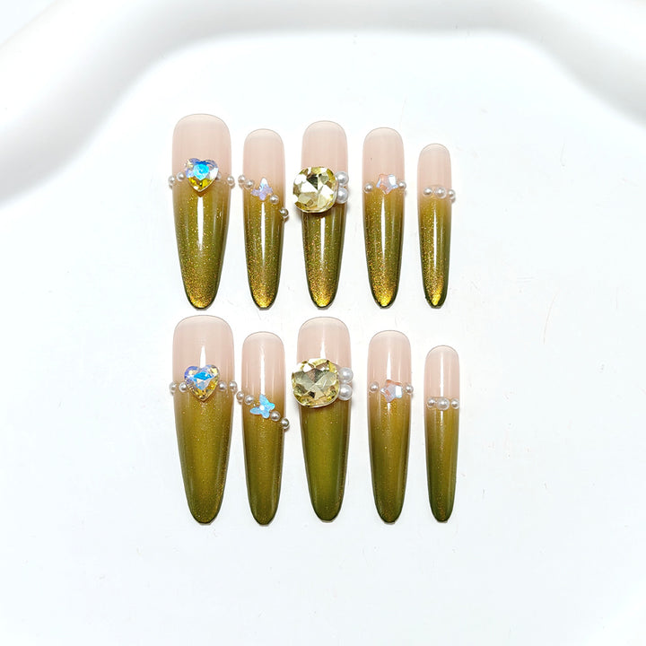 Artificial nails with Elegant Ombre Effect and Glitter Accents Kalsten