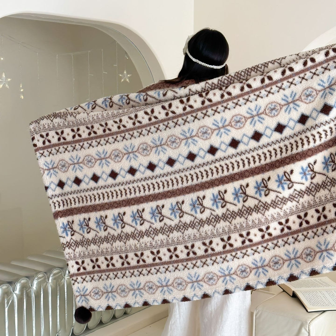 Extra soft Sherpa throw blanket with Scandinavian Norwegian pattern