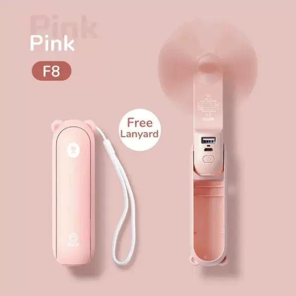 Unisex One Size Foldable Rechargeable Portable Mini Fan with Integrated USB Power Bank and Lanyard Kalsten