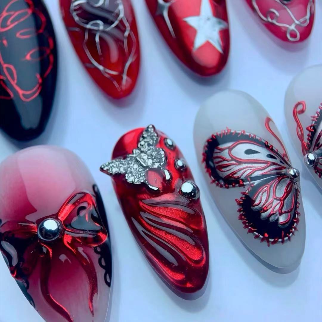Artistic Press-On Nail Set with Butterfly and Star Details Kalsten
