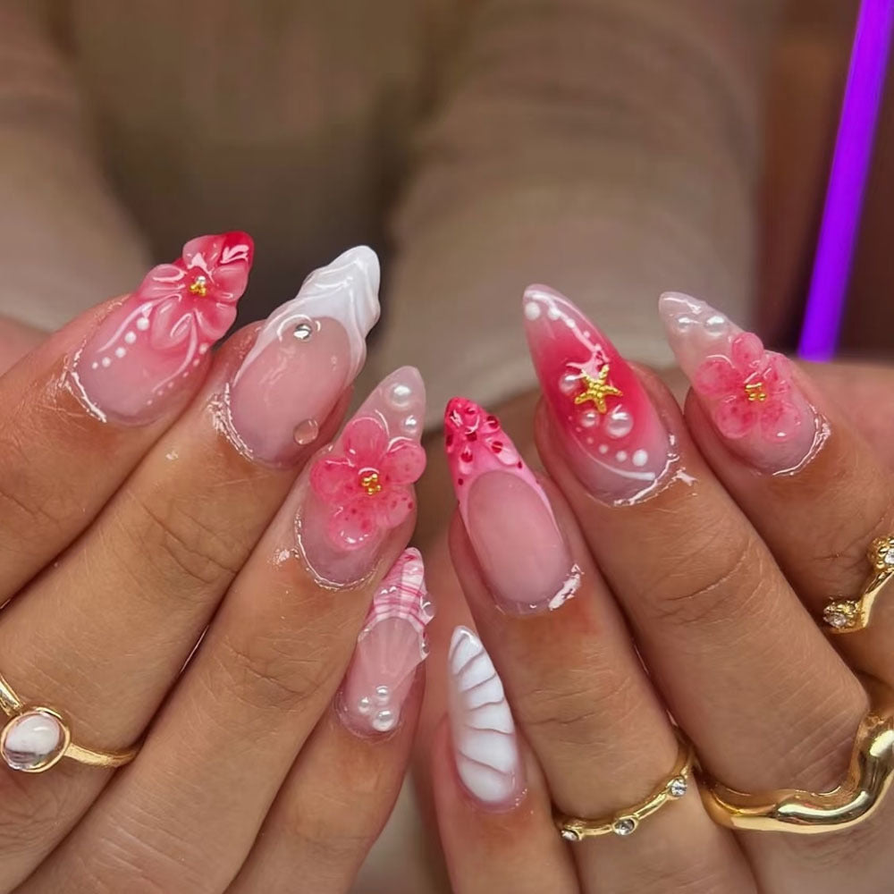 Artificial nails with 3D flower decoration Kalsten