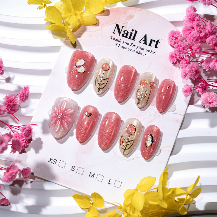 Decorative Floral Gemstone Press-On Nails