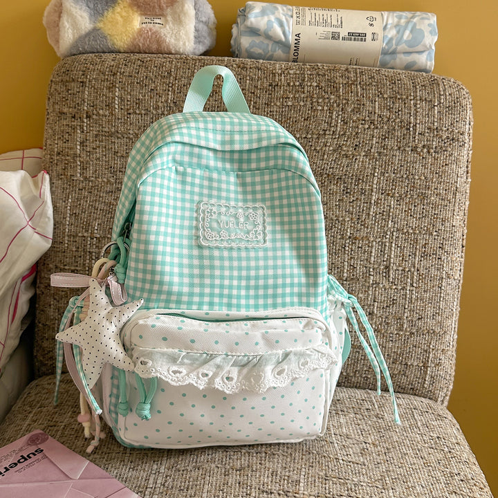 Charming Gingham Print School Backpack Kalsten