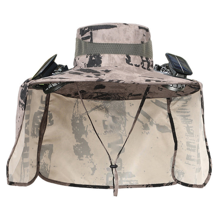 Sun hat with neck protection and integrated solar-powered dual fans Kalsten