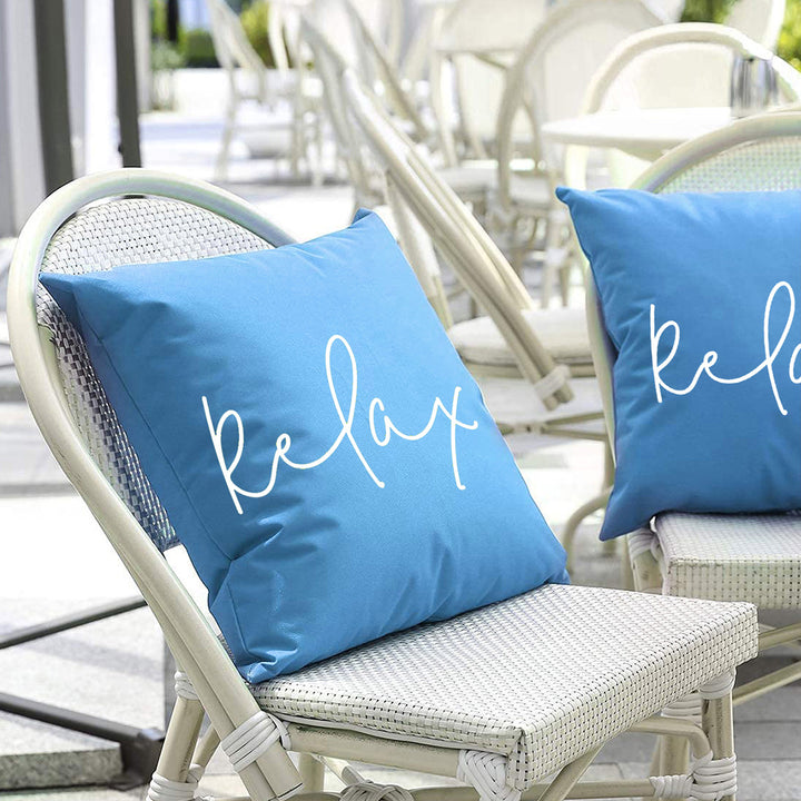 Square Script 'Relax' Outdoor-Ready Throw Pillow Cover with Hidden Zipper