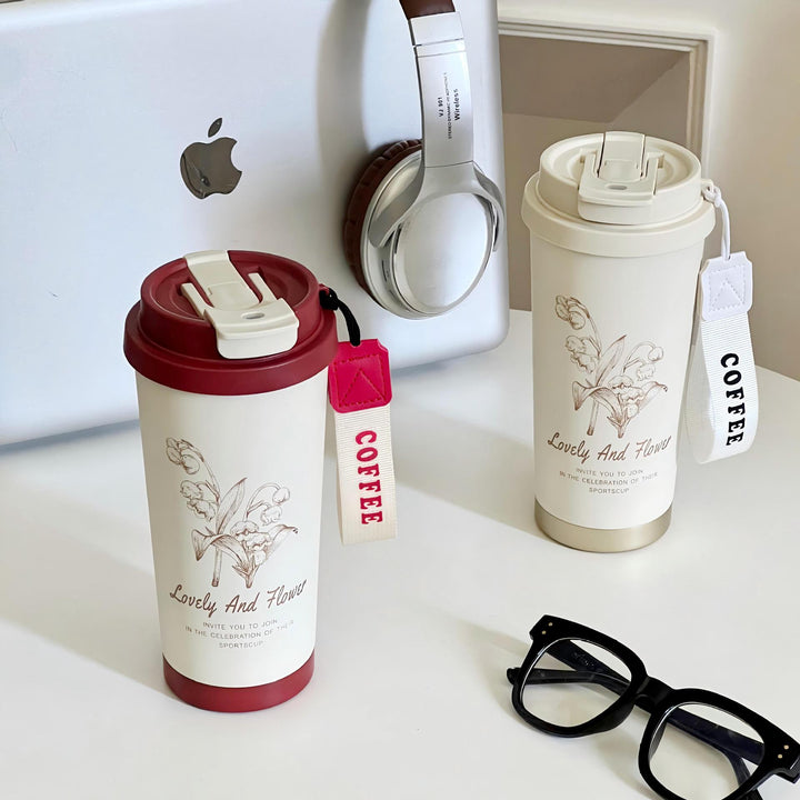 Women Travel Mug with Elegant Flower Illustration Kalsten