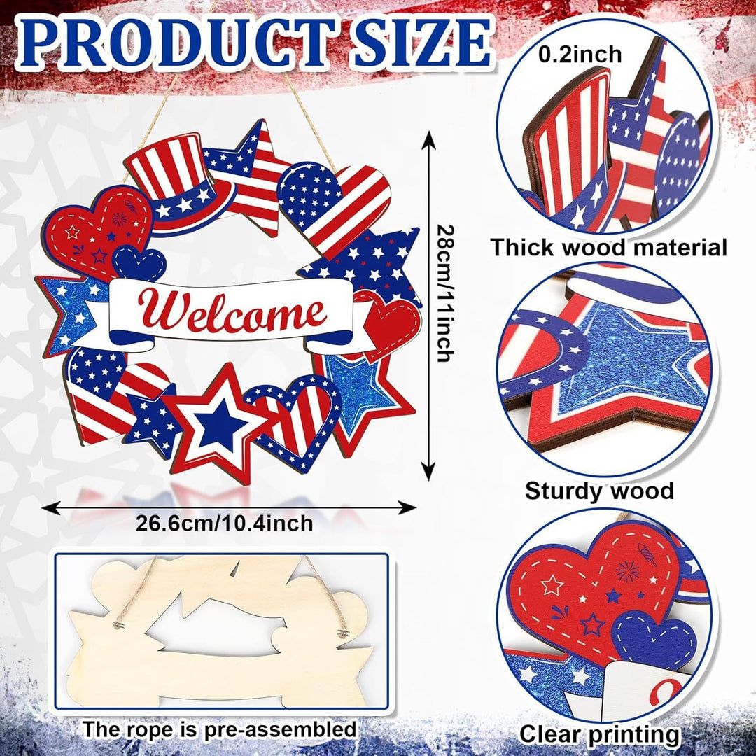 Unisex nan patriotic star wooden welcome wreath with jute hanger Kalsten