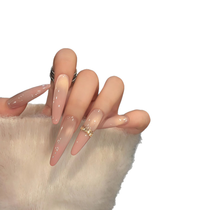 Glamorous artificial nails with elegant glitter and rhinestone application Kalsten