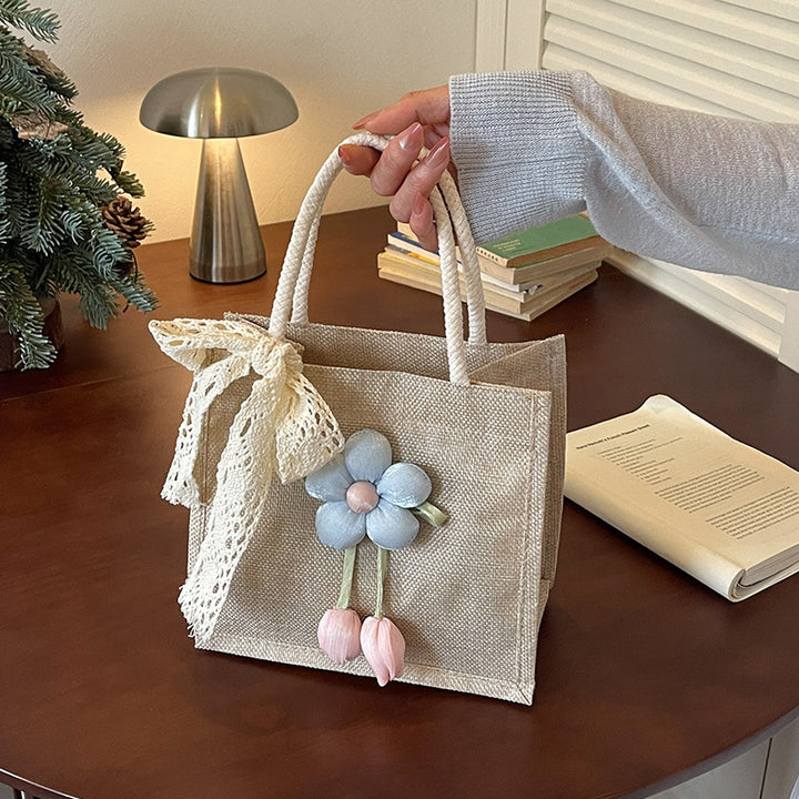 Floral Accent Handcrafted Tote Bag