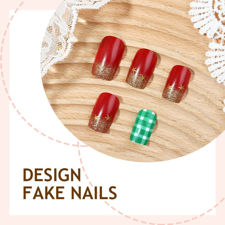 Festive artificial nail set with glitter and Christmas motifs Kalsten