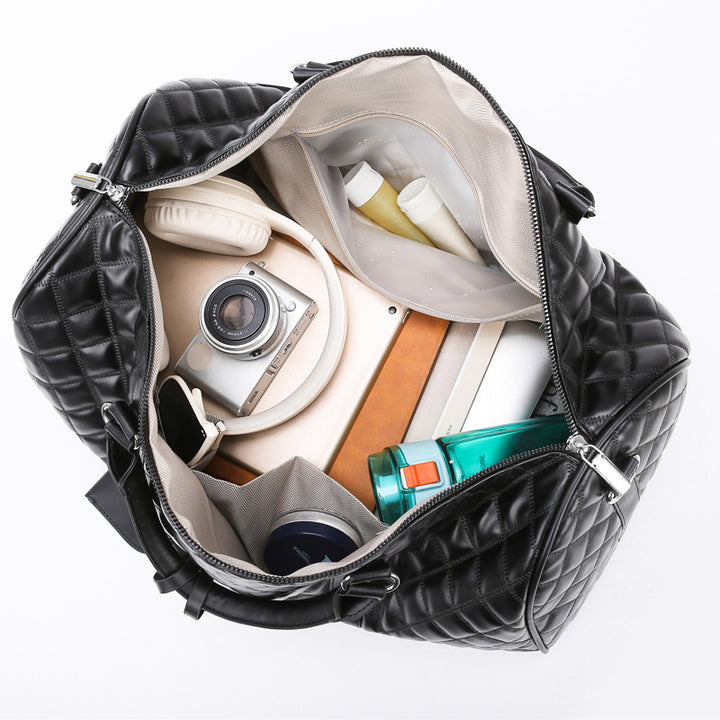 Quilted Leather Travel Duffle Bag