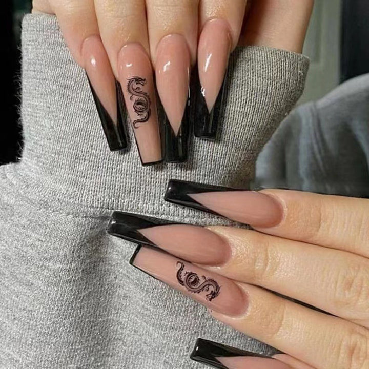 Stylish Long Coffin Press-On Nails Set