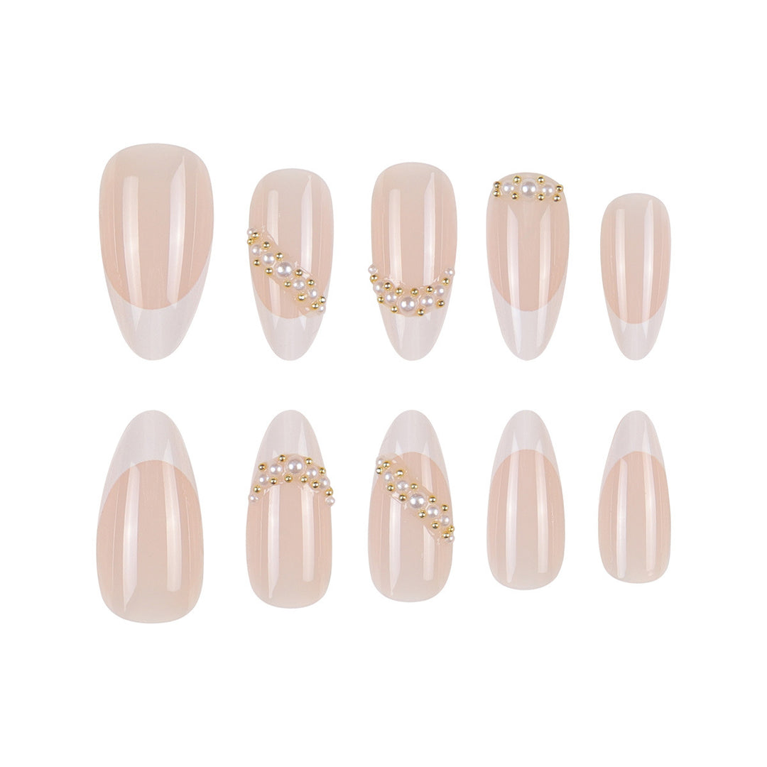 Elegant Stiletto Press-On Nails with Pearl and Rhinestone Accents Kalsten