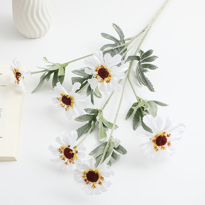 Artificial poppy flower branch with lifelike blooms and detailed leaves