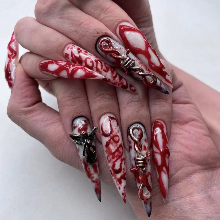 Artistic stiletto nails with blood and 3D design Kalsten