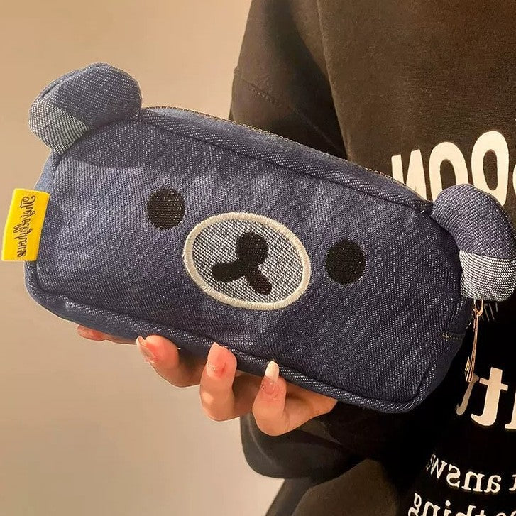 Cute Bear-Shaped Denim Pencil Case