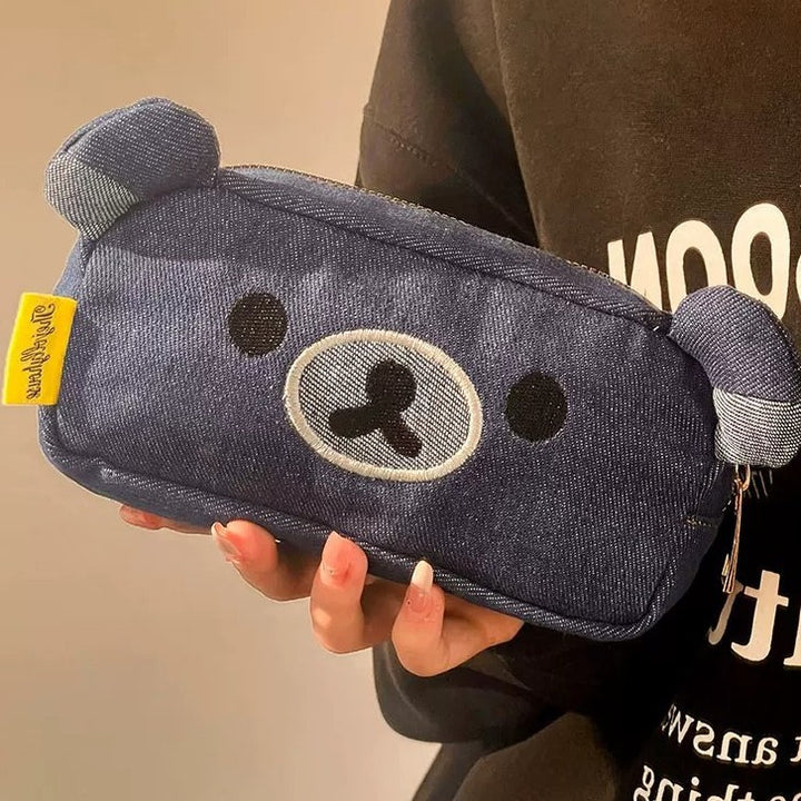 Cute Bear-Shaped Denim Pencil Case