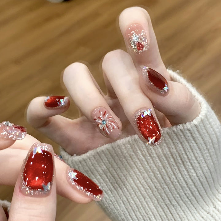 Artistic Press-On Nail Set with Glitter and Star Accents Kalsten