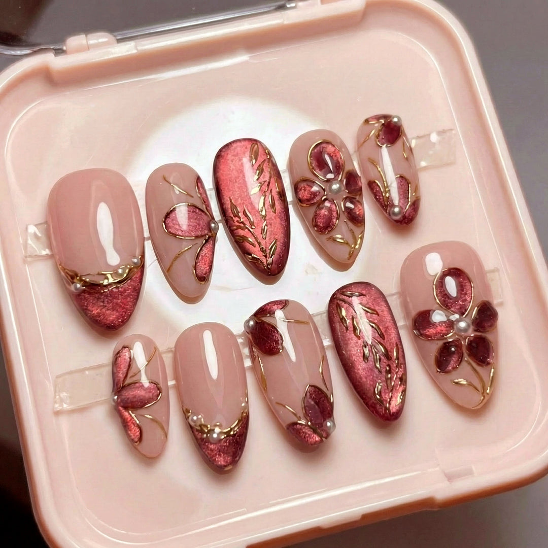 Elegant Floral Embellished Press-On Nail Art Set Kalsten