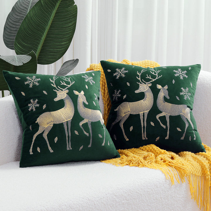 Velvet Embroidered Festive Accent Pillow Cover with Metallic Script