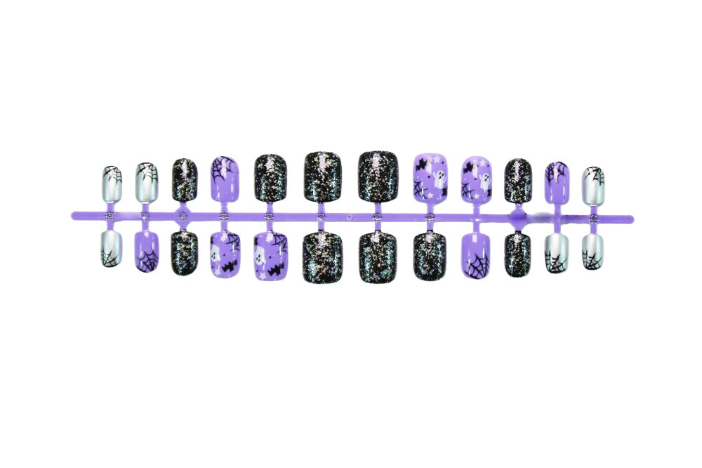 Halloween Artificial Nail Set with Spooky Designs and Glitter Accents Kalsten