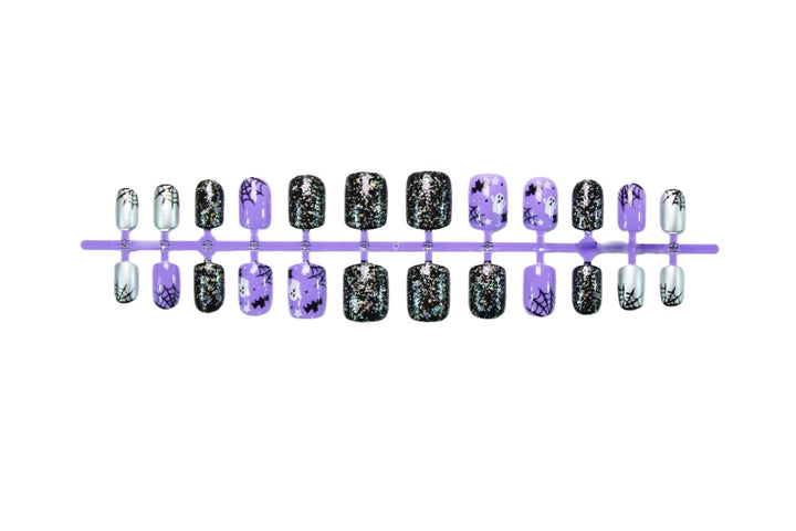Halloween Artificial Nail Set with Spooky Designs and Glitter Accents Kalsten