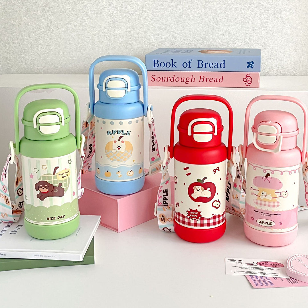 Insulated drinking bottle with folding lid and colorful animal motif Kalsten