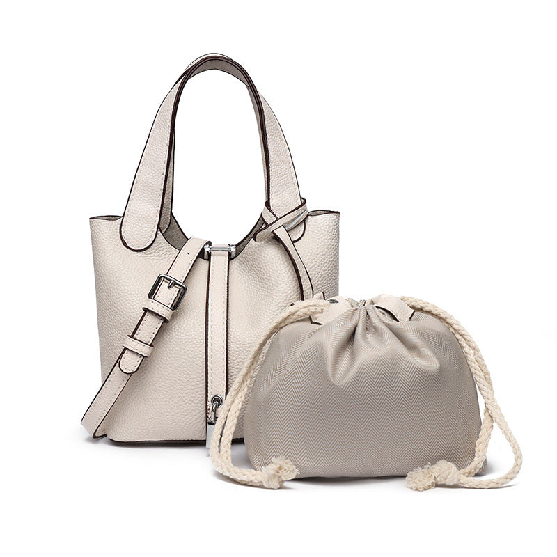 Dual-Compartment Textured Leather Tote Bag Kalsten