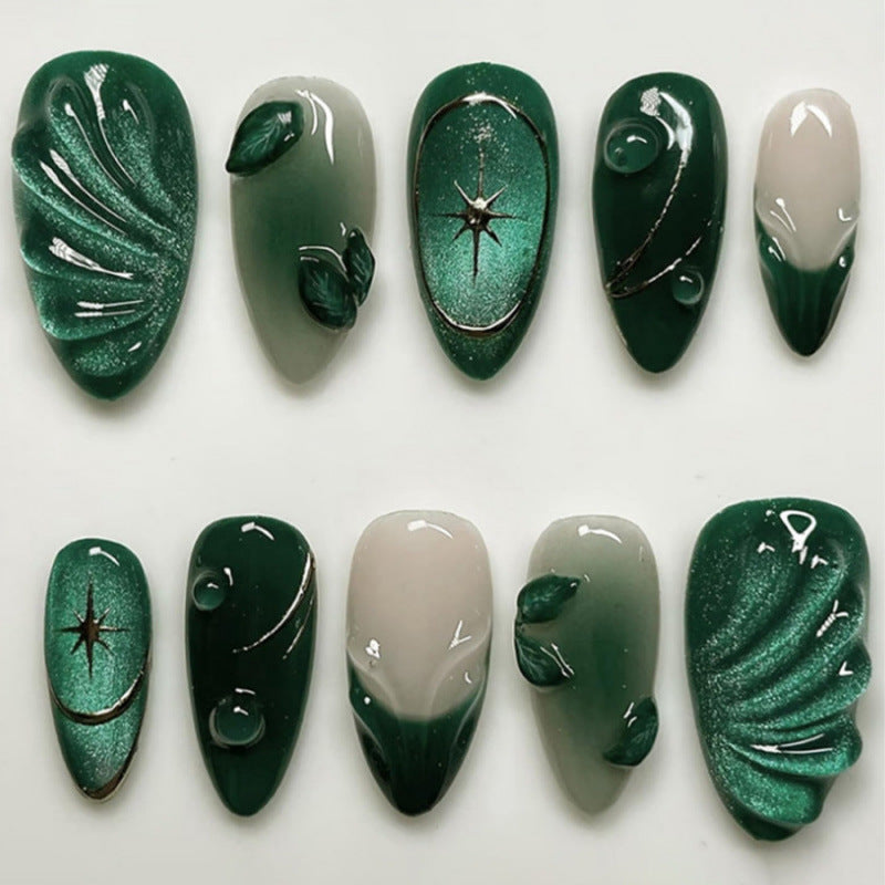 Artistic Leaf-Embellished Press-On Nail Art Set Kalsten