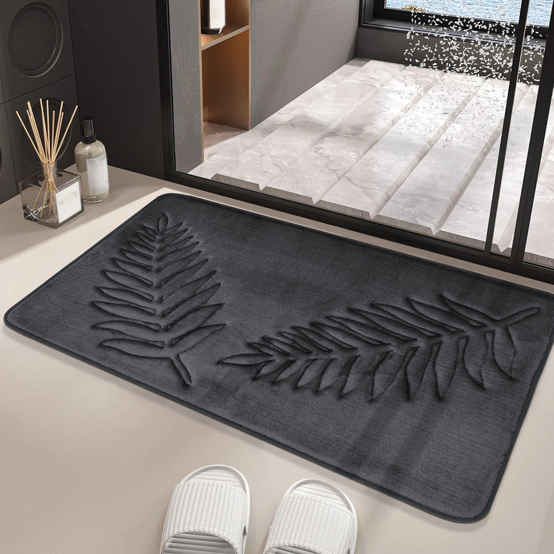 Soft Plush Leaf Design Bath Mat for Bathroom