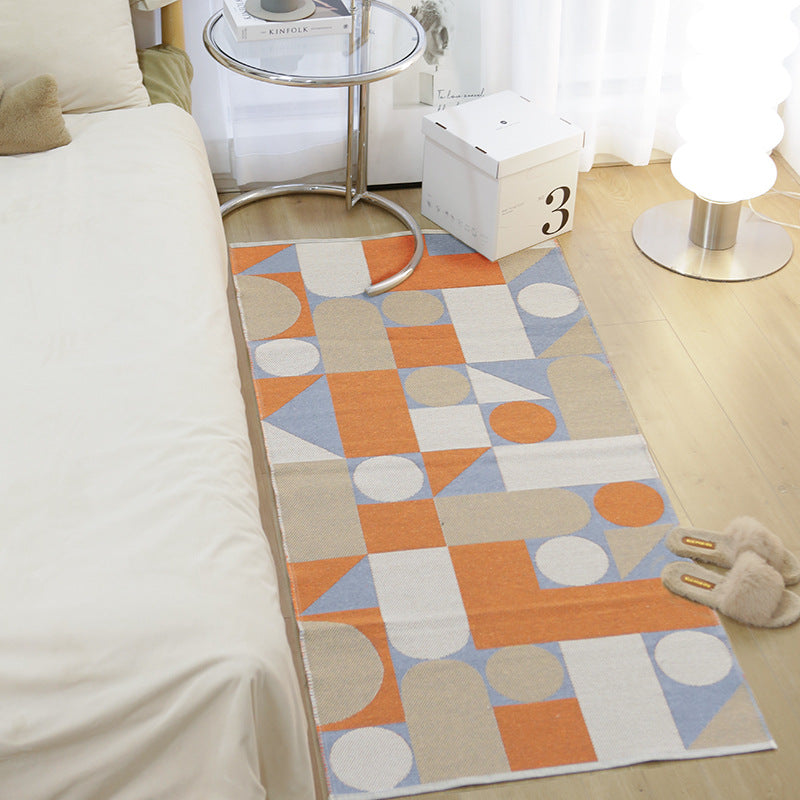 Flat-woven geometric runner for bedroom and hallway