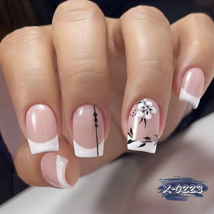 Elegant Floral French Tip Nail Art Set