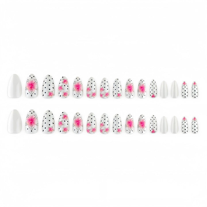 Artificial nail set with floral accents and polka dots Kalsten