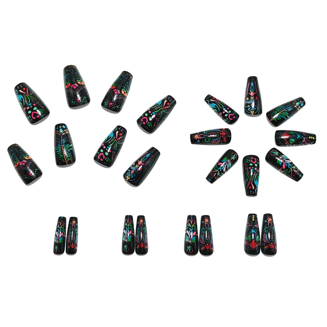 Art nails with delicate floral design and vibrant color plays Kalsten