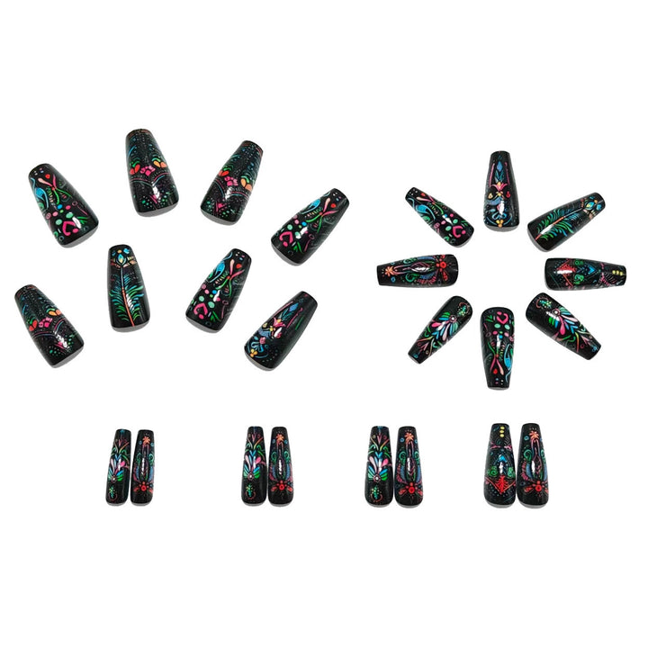 Art nails with delicate floral design and vibrant color plays Kalsten
