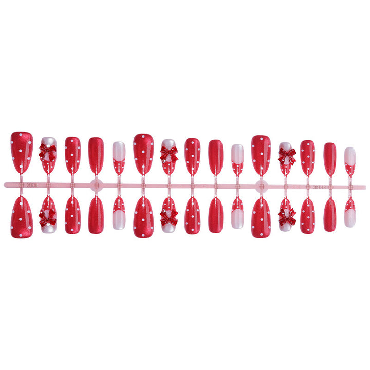 Charming Decorative Press-On Nail Art Set with Bow and Polka Dot Design Kalsten