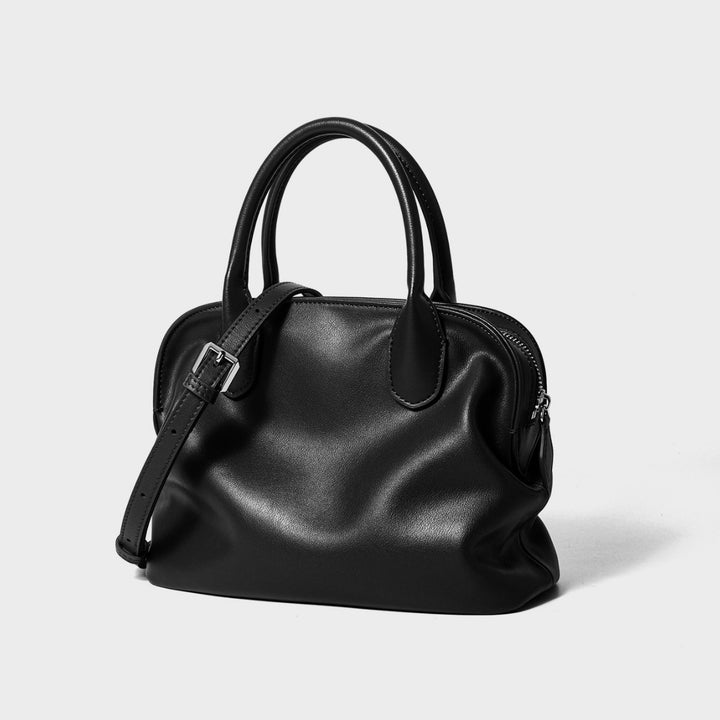 Soft Dome Satchel Handbag with Rolled Top Handles & Adjustable Detachable Shoulder Strap