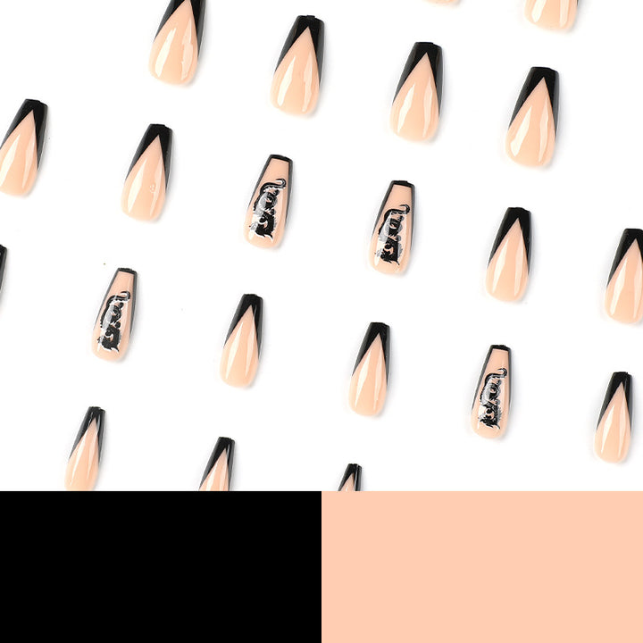 Artistic Nail Art with Black French Tip and Underground Patterns Kalsten