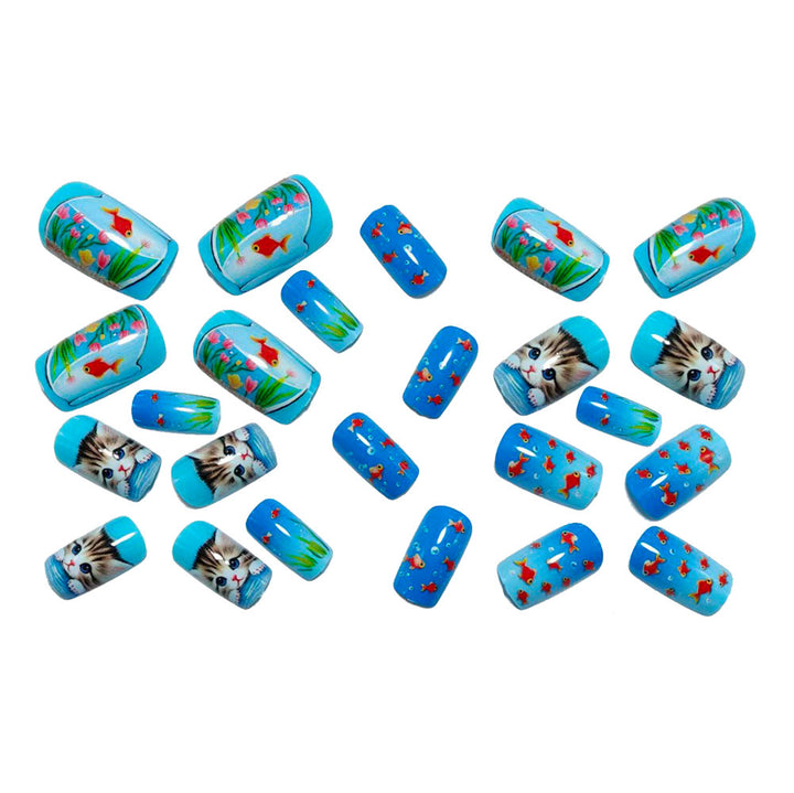 Creative artificial nails with playful animal motifs and aquatic designs Kalsten