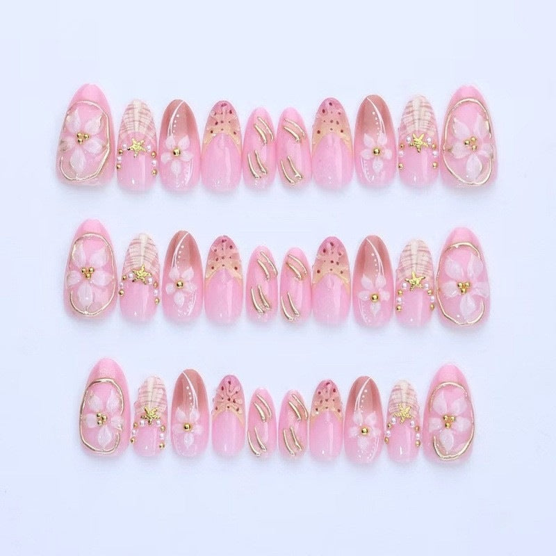 Artificial nail set with luxurious 3D flowers and elegant accents Kalsten