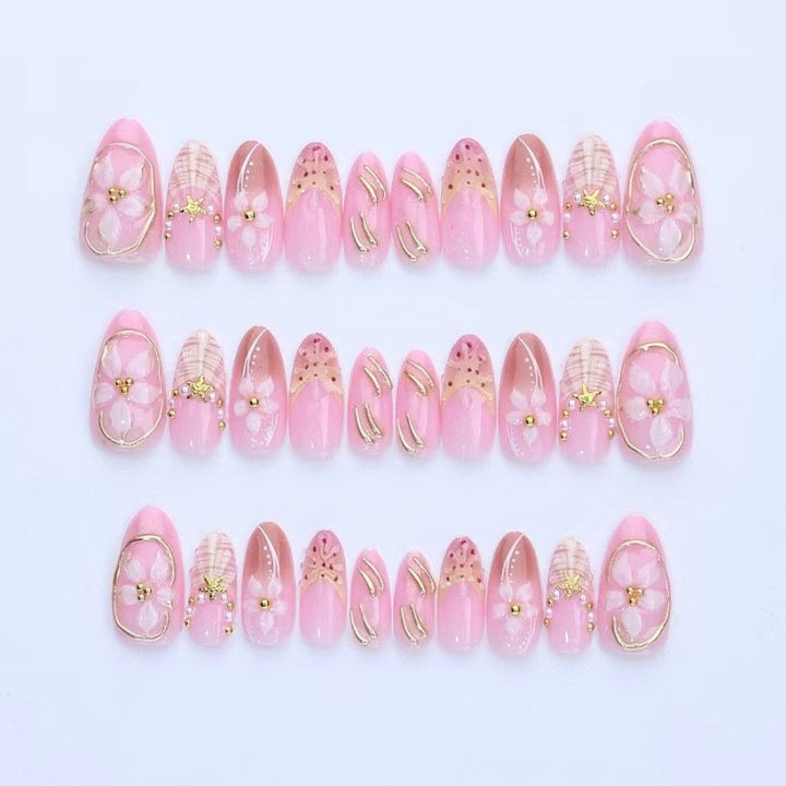 Artificial nail set with luxurious 3D flowers and elegant accents Kalsten