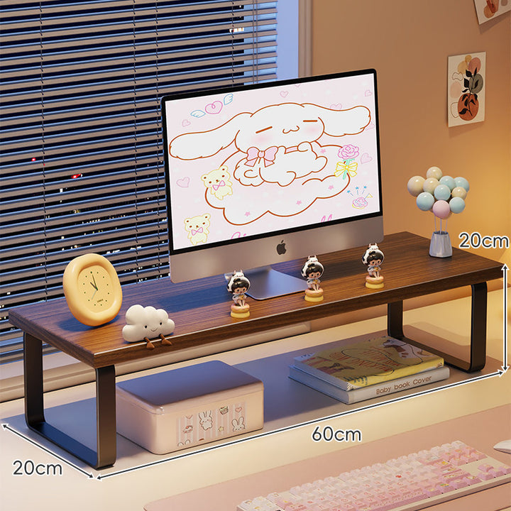 Elevated Monitor Riser Stand with Wood-Effect Top Metal Frame and Under-Shelf Storage