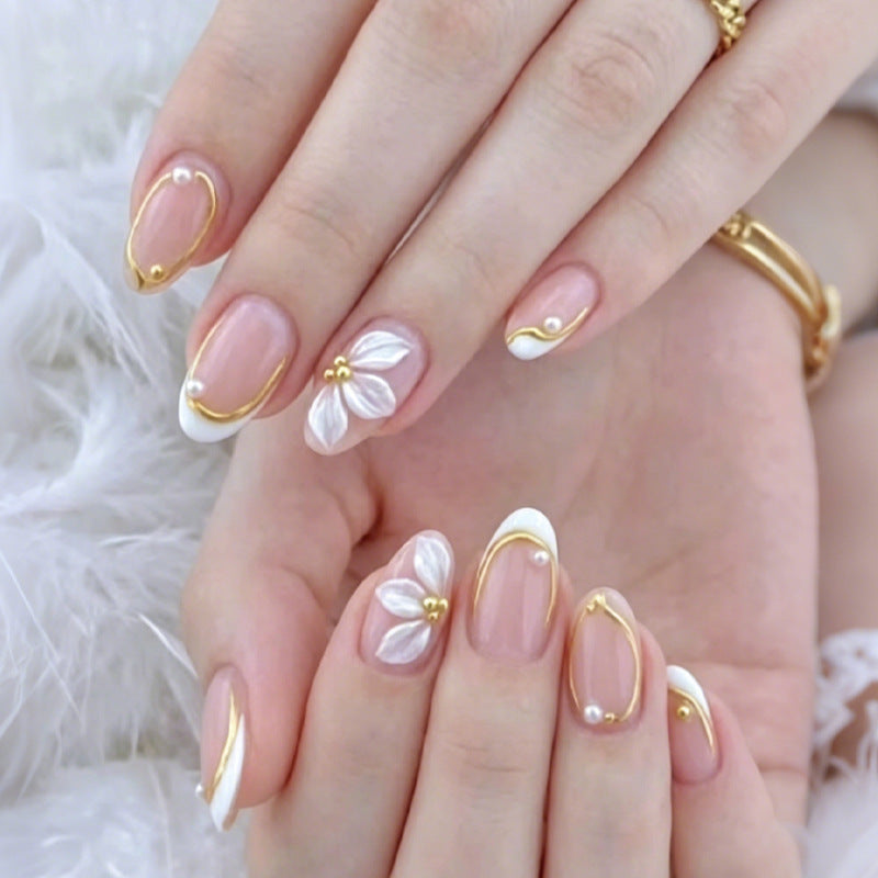 Elegant artificial nail set with romantic floral decorations Kalsten