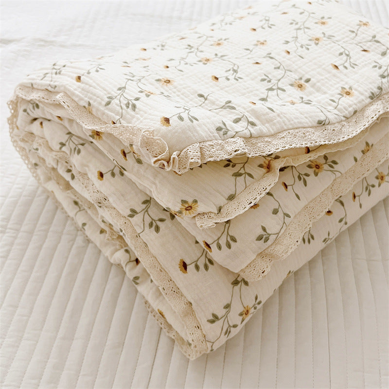 Unisex Breathable Muslin Blanket with Floral Ruffle Design Kalsten